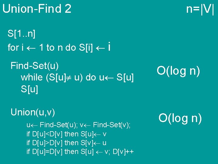 Union-Find 2 n=|V| S[1. . n] for i 1 to n do S[i] i