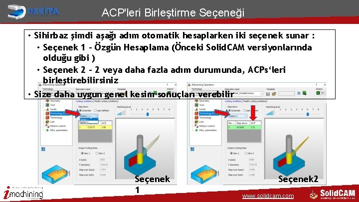 ACP'leri Birleştirme Seçeneği • Sihirbaz şimdi aşağı adım otomatik hesaplarken iki seçenek sunar :
