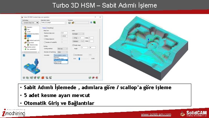 Turbo 3 D HSM – Sabit Adımlı İşleme • Sabit Adımlı İşlemede , adımlara