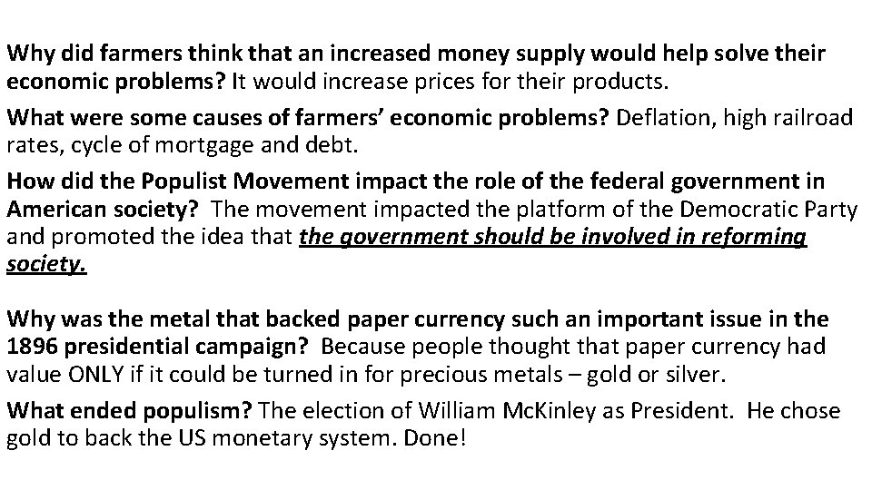 Why did farmers think that an increased money supply would help solve their economic