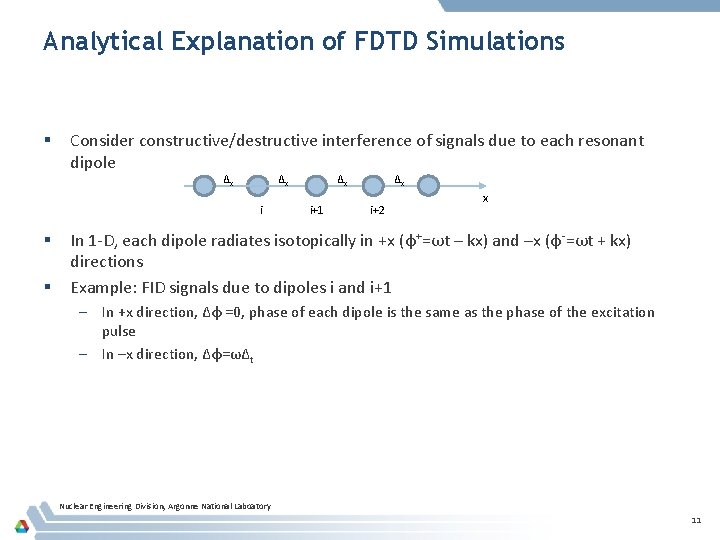 Analytical Explanation of FDTD Simulations § Consider constructive/destructive interference of signals due to each