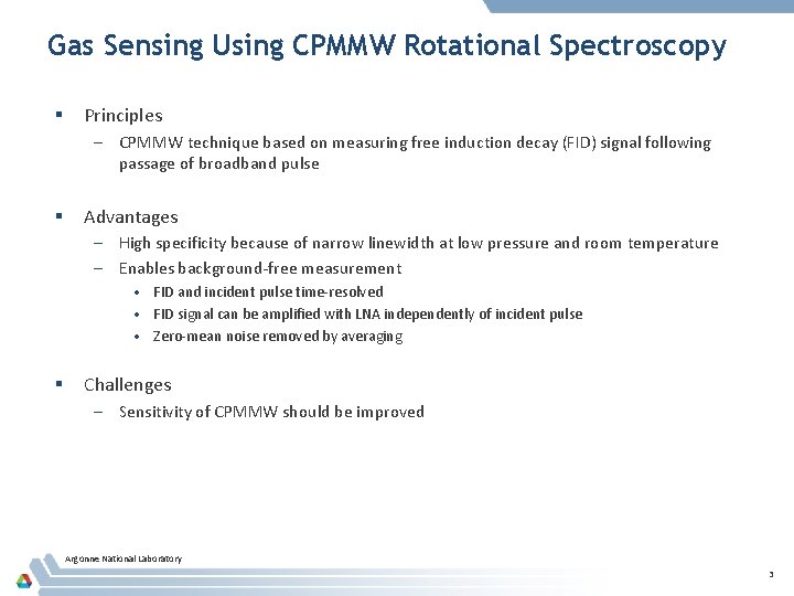 Gas Sensing Using CPMMW Rotational Spectroscopy § Principles – CPMMW technique based on measuring