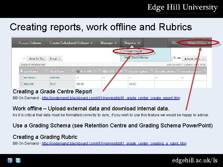 Creating reports, work offline and Rubrics Creating a Grade Centre Report BB On Demand