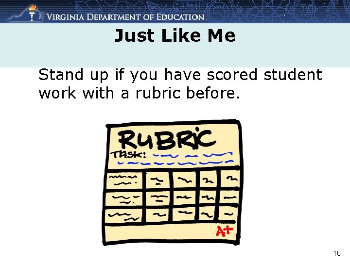 Just Like Me Stand up if you have scored student work with a rubric