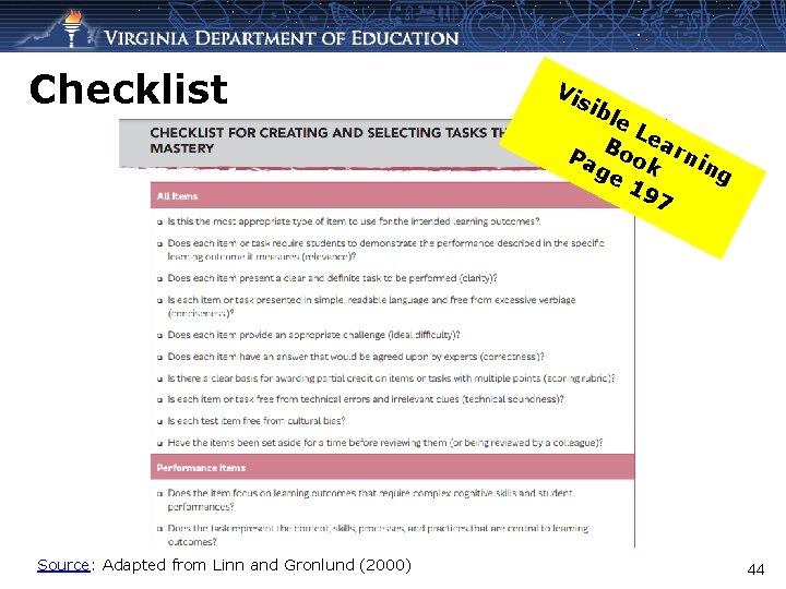 Checklist Source: Adapted from Linn and Gronlund (2000) Vi sib le L Bo ear