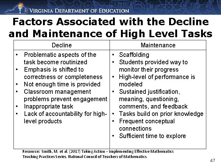 Factors Associated with the Decline and Maintenance of High Level Tasks Decline • •