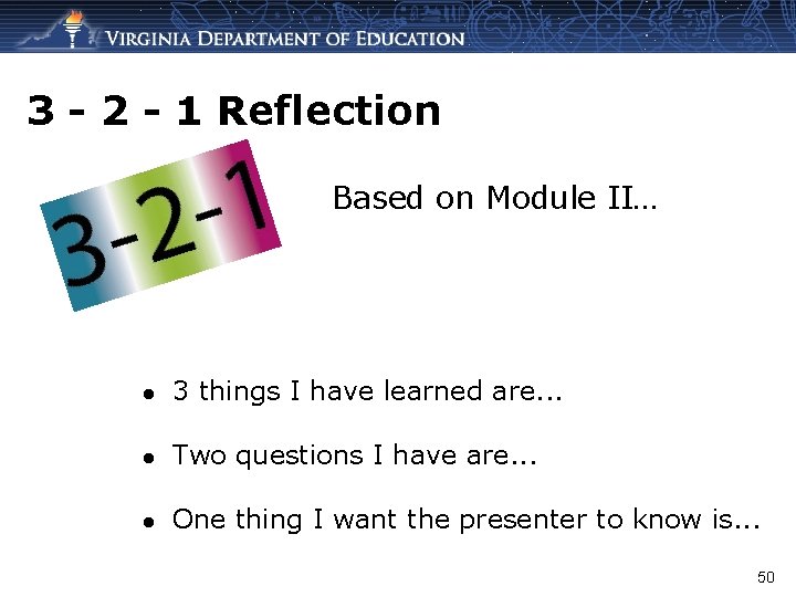 3 - 2 - 1 Reflection Based on Module II… ● 3 things I