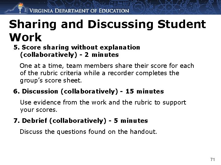 Sharing and Discussing Student Work 5. Score sharing without explanation (collaboratively) - 2 minutes