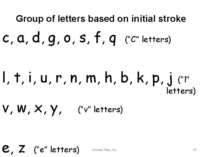 Group of letters based on initial stroke c, a, d, g, o, s, f,