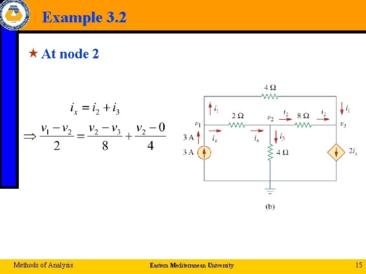 Example 3. 2 « At node 2 Methods of Analysis Eastern Mediterranean University 15