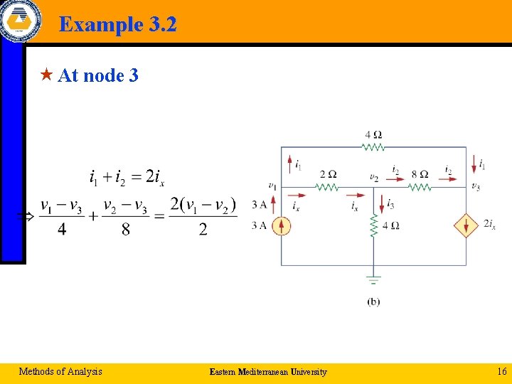 Example 3. 2 « At node 3 Methods of Analysis Eastern Mediterranean University 16