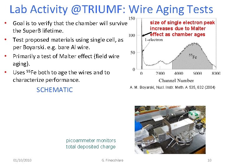 Lab Activity @TRIUMF: Wire Aging Tests • Goal is to verify that the chamber