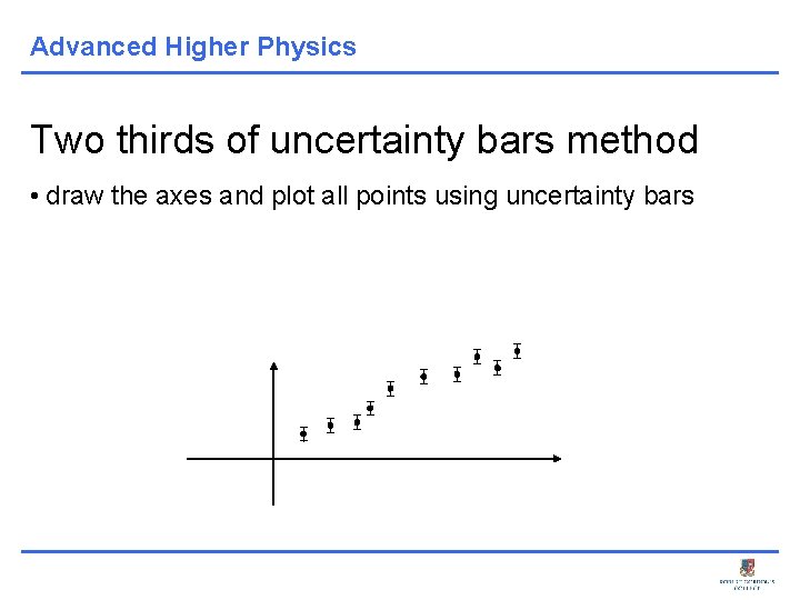 Advanced Higher Physics Two thirds of uncertainty bars method • draw the axes and