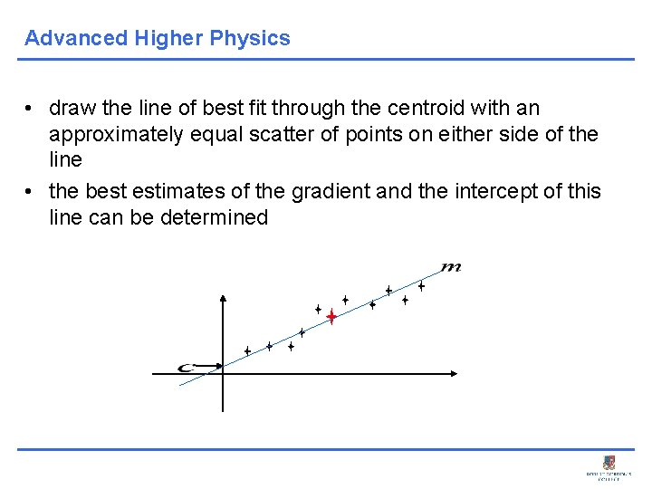 Advanced Higher Physics • draw the line of best fit through the centroid with