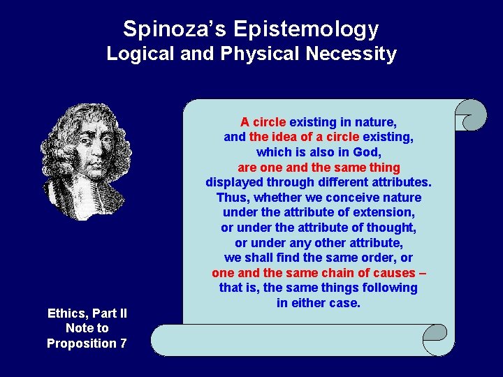 Spinoza’s Epistemology Logical and Physical Necessity Ethics, Part II Note to Proposition 7 A