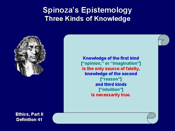 Spinoza’s Epistemology Three Kinds of Knowledge of the first kind [“opinion, ” or “imagination”]