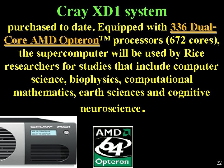 Cray XD 1 system purchased to date. Equipped with 336 Dual. Core AMD Opteron™