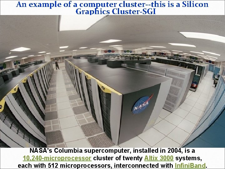 An example of a computer cluster--this is a Silicon Graphics Cluster-SGI NASA's Columbia supercomputer,