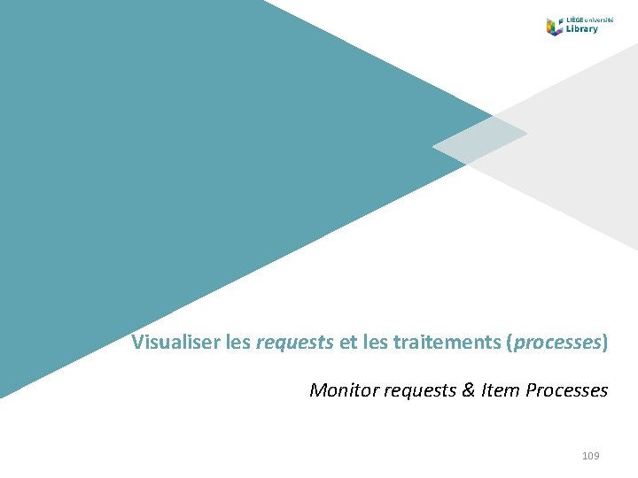 Visualiser les requests et les traitements (processes) Monitor requests & Item Processes 109 