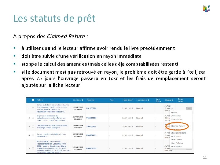 Les statuts de prêt A propos des Claimed Return : § § à utiliser