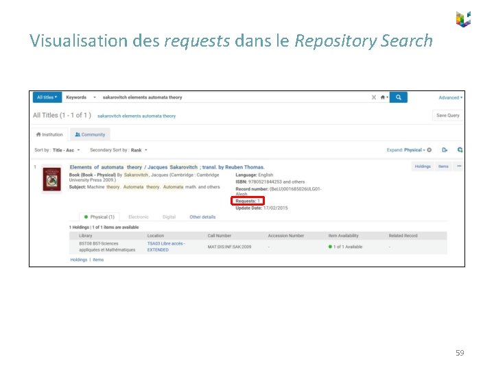 Visualisation des requests dans le Repository Search 59 