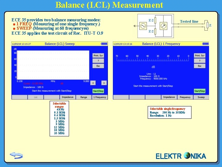 Balance (LCL) Measurement ECE 35 provides two balance measuring modes: ■ 1 FREQ (Measuring Balance (LCL) Measurement ECE 35 provides two balance measuring modes: ■ 1 FREQ (Measuring