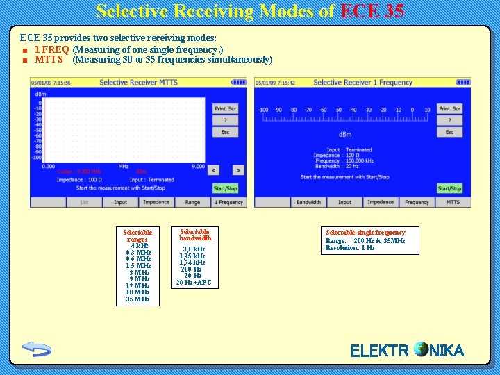 Selective Receiving Modes of ECE 35 provides two selective receiving modes: ■ 1 FREQ Selective Receiving Modes of ECE 35 provides two selective receiving modes: ■ 1 FREQ