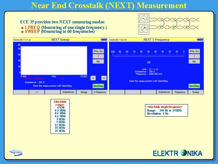 Near End Crosstalk (NEXT) Measurement ECE 35 provides two NEXT measuring modes: ■ 1 Near End Crosstalk (NEXT) Measurement ECE 35 provides two NEXT measuring modes: ■ 1
