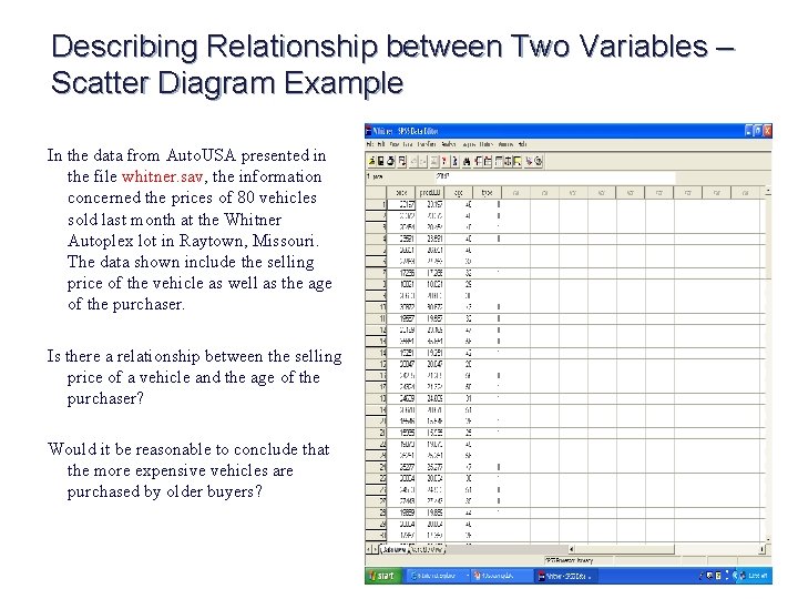 Describing Relationship between Two Variables – Scatter Diagram Example In the data from Auto.