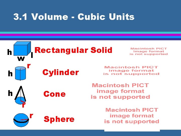 3. 1 Volume - Cubic Units h h w l r h r Rectangular