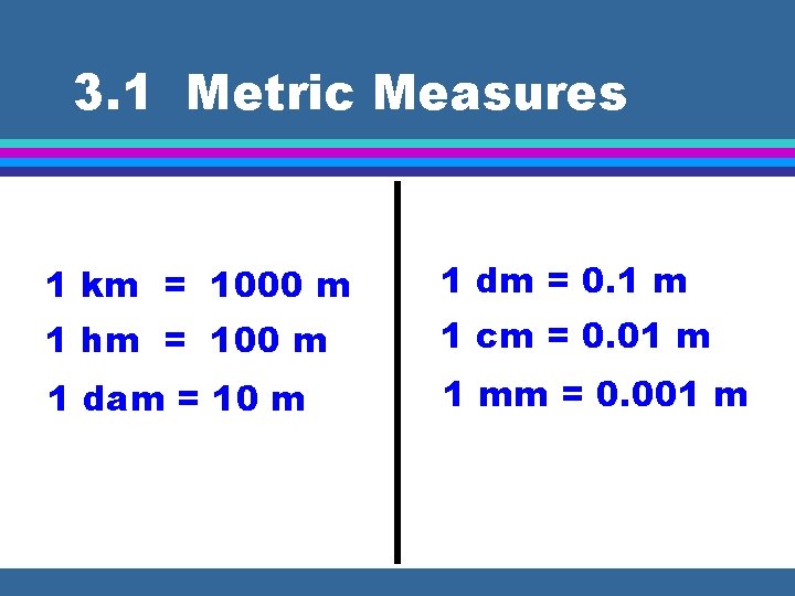 3. 1 Metric Measures 1 km = 1000 m 1 dm = 0. 1