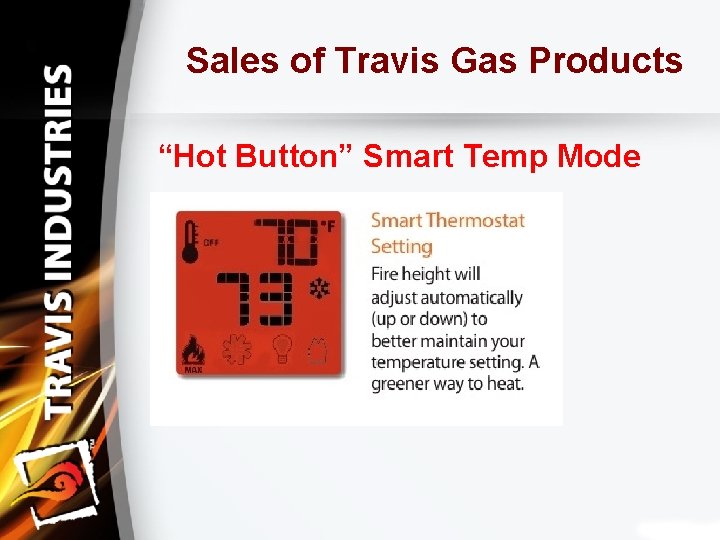 Sales of Travis Gas Products “Hot Button” Smart Temp Mode 