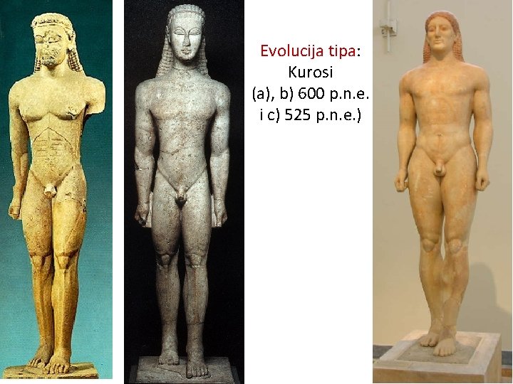 Evolucija tipa: Kurosi (a), b) 600 p. n. e. i c) 525 p. n.