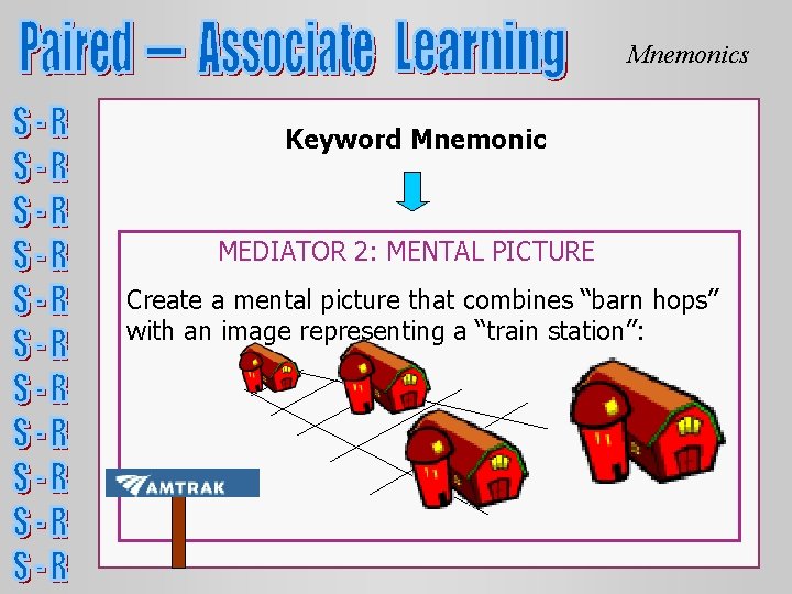Mnemonics Keyword Mnemonic MEDIATOR 2: MENTAL PICTURE Create a mental picture that combines “barn Mnemonics Keyword Mnemonic MEDIATOR 2: MENTAL PICTURE Create a mental picture that combines “barn