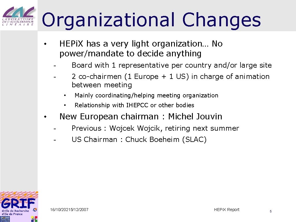 Organizational Changes HEPi. X has a very light organization… No power/mandate to decide anything