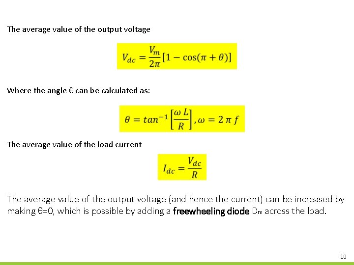The average value of the output voltage Where the angle θ can be calculated