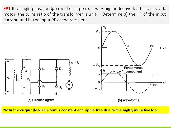 E#1 If a single-phase bridge rectifier supplies a very high inductive load such as