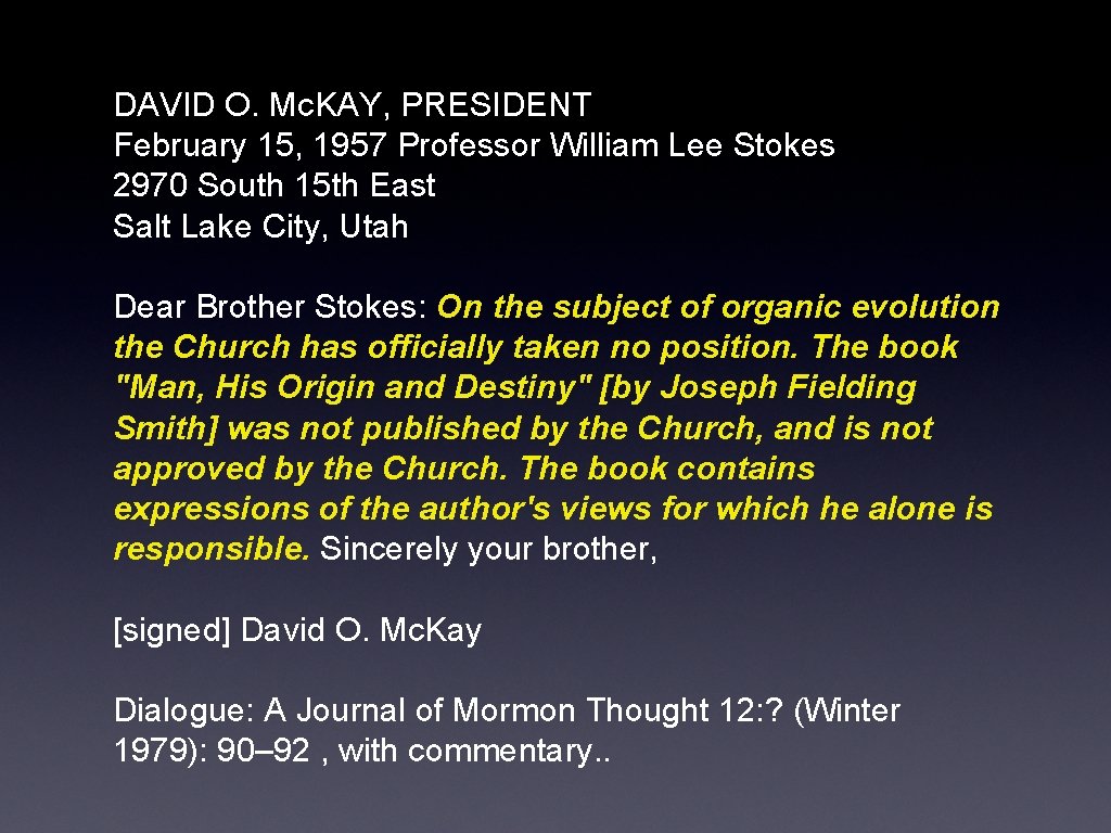 DAVID O. Mc. KAY, PRESIDENT February 15, 1957 Professor William Lee Stokes 2970 South