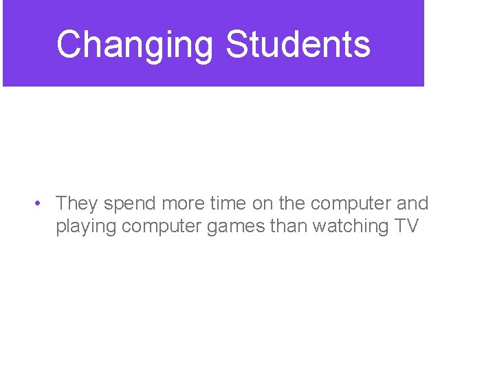 Changing Students • They spend more time on the computer and playing computer games