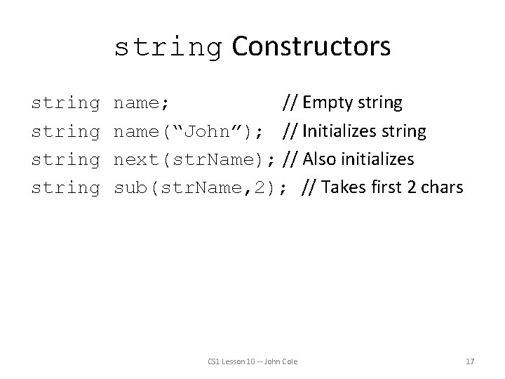 Lesson 10 Characters CStrings and the string Class