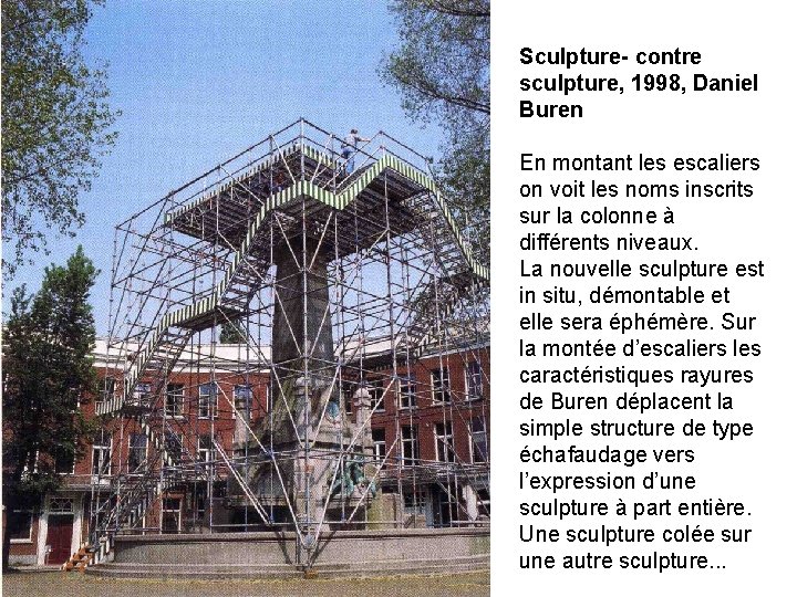 Sculpture- contre sculpture, 1998, Daniel Buren En montant les escaliers on voit les noms