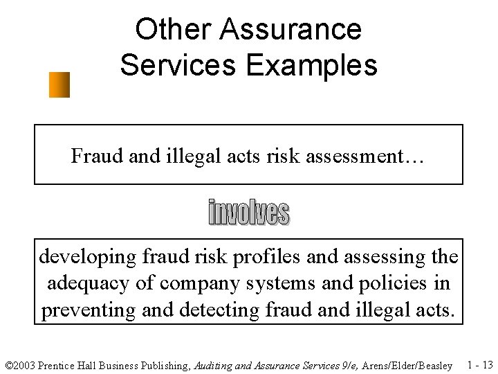 Other Assurance Services Examples Fraud and illegal acts risk assessment… developing fraud risk profiles