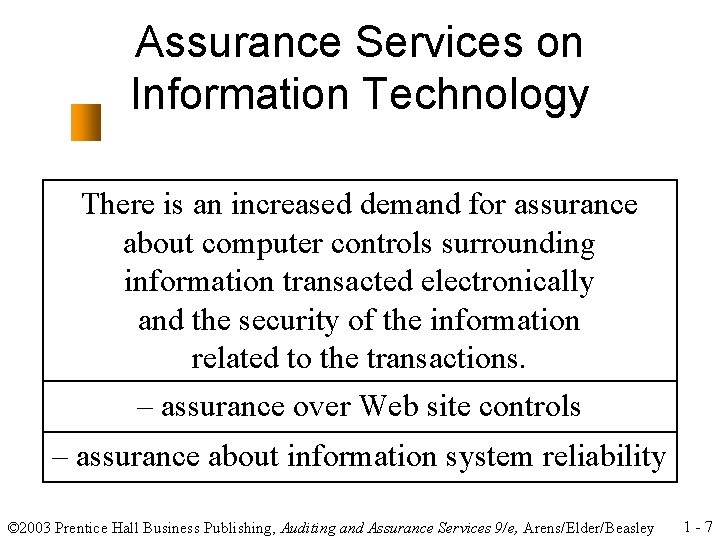 Assurance Services on Information Technology There is an increased demand for assurance about computer