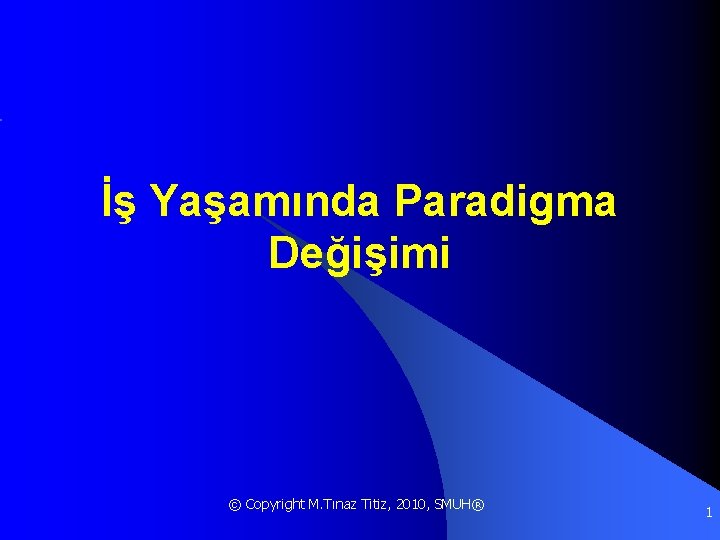 İş Yaşamında Paradigma Değişimi © Copyright M. Tınaz Titiz, 2010, SMUH® 1 