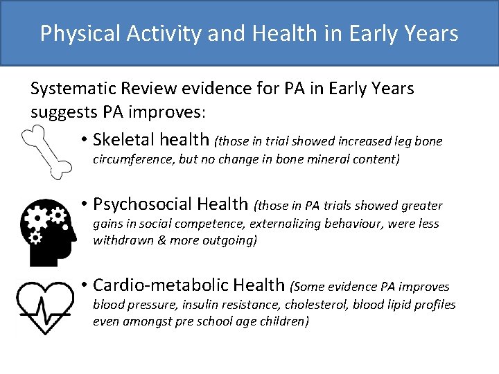 Physical Activity and Health in Early Years Systematic Review evidence for PA in Early