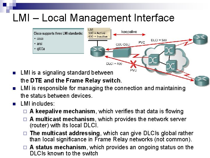 LMI – Local Management Interface n n n LMI is a signaling standard between