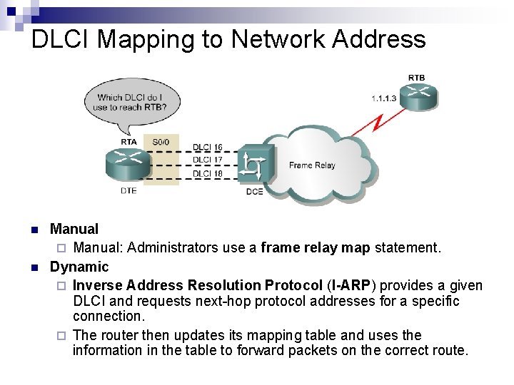 DLCI Mapping to Network Address n n Manual ¨ Manual: Administrators use a frame