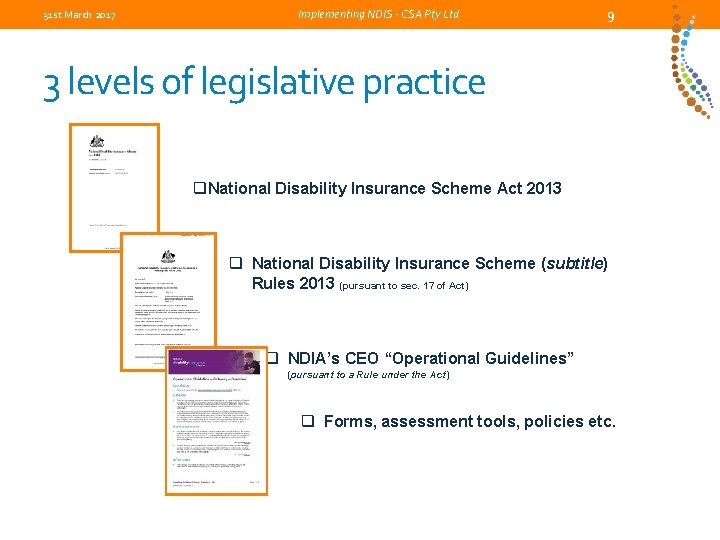 31 st March 2017 Implementing NDIS - CSA Pty Ltd 9 3 levels of