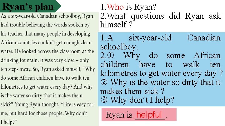 Ryan’s plan 1. Who is Ryan? 2. What questions did Ryan ask himself ?