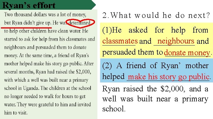 Ryan’s effort 2. What would he do next? (1)He asked for help from classmates